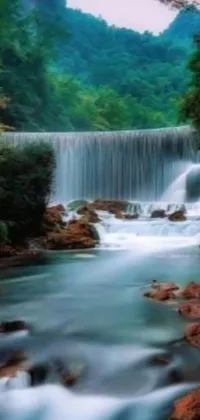 Transform your phone screen into a peaceful oasis with this stunning live an enchanting waterfall display