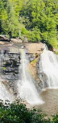 This phone live wallpaper showcases a serene and tranquil waterfall nestled amidst a lush green forest, surrounded by the majestic Appalachian mountains