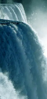 Get mesmerized by this stunning phone live wallpaper featuring a surfer riding the waterfall! This Hurufiyya-inspired image showcases extreme hight details that highlight every droplet of water and wave intricacy