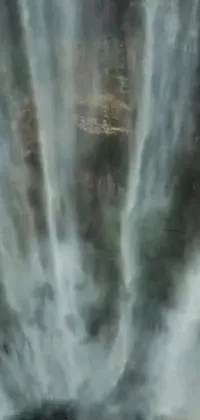Download this awe-inspiring live wallpaper for your phone! A mesmerizing scene of a group of individuals facing a stunning waterfall, captured beautifully with vibrant colors and intricate patterns reminiscent of Hurufiyya art