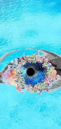 This unique phone live wallpaper offers a stunning close-up of a person swimming in a tranquil pool, surrounded by an array of captivating flowers