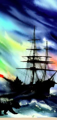 Discover a breathtaking live wallpaper for your phone, featuring a stunning watercolor painting of a ship sailing through the waves