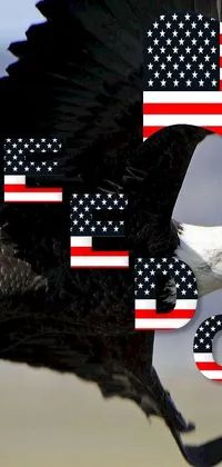 Set your phone screen alive with a captivating eagle live wallpaper! Watch as a Bald Eagle majestically soars against an American flag backdrop in iconic pop art style