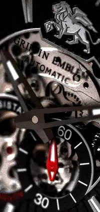 This live phone wallpaper features a mesmerizing close-up of a watch with a skull design