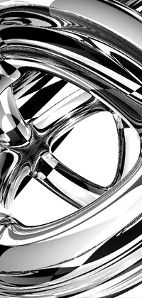 This close-up glass object live wallpaper features a highly polished metal ring on a black & white digital rendering background
