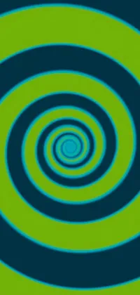This live wallpaper features a visually stunning spiral design in shades of green and blue set against a black background