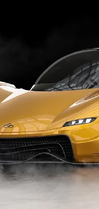 This dynamic phone Live Wallpaper showcases a sporty, yellow car emitting smoke while running