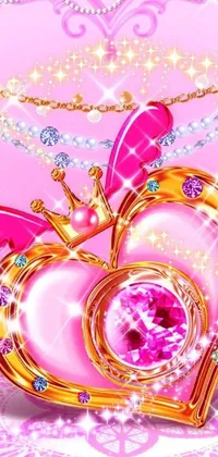 This vibrant live wallpaper features a pink heart with a stunning crown, perfect to adorn your phone's background