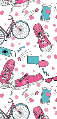 Looking for a vibrant and eye-catching live wallpaper for your phone? Check out this fun design featuring a variety of shoes on a white surface against a trendy graffiti backdrop