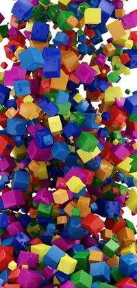 This live wallpaper features a heap of multicolored cubes on a white background, rendered digitally