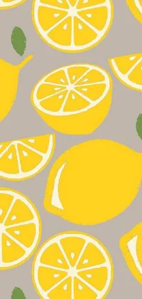 This phone live wallpaper features a delightful pattern of lemons on a soft gray background, designed in a pop art style