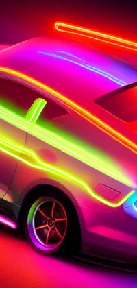 Get captivated by this electrifying live wallpaper! Featuring a Mustang car with neon lights, it comes in a banner design and showcases rainbow neon strips on the car which makes it mesmerizing