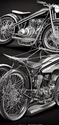 This phone live wallpaper features stunning black and white photorealistic concept art of a motorcycle