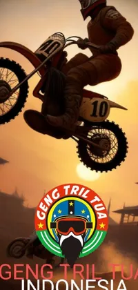 This phone live wallpaper showcases a daredevil riding a dirt bike in mid-air, defying gravity and showcasing his acrobatic skills