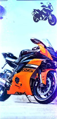 This live wallpaper showcases an orange Yamaha R6 motorcycle parked beside a road with orange and black accents