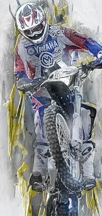 This live wallpaper is a bold, eye-catching digital painting of a man riding on the back of a dirt bike