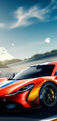 Get ready to rev up your phone's screen with this dynamic live wallpaper! It features a red sports car speeding down a race track in vibrant orange hues