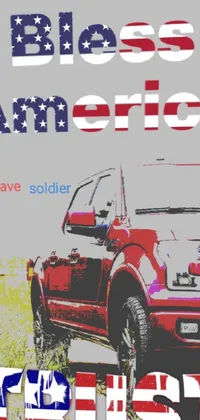 Looking for a patriotic live wallpaper for your phone? Check out this stunning piece of artwork! It features a red pickup truck parked on the side of a peaceful country road, adding a pop of color to your phone's home screen