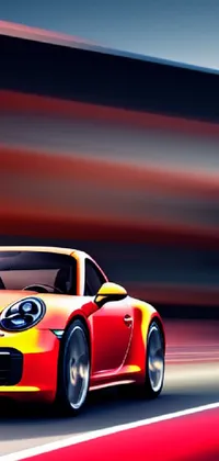 Looking for a dynamic and eye-catching live wallpaper for your phone? Check out this stunning design featuring a red and yellow Porsche 911 driving down a winding road! With vibrant colors and bold contrasts, this high-quality digital art wallpaper is sure to make a statement on any device