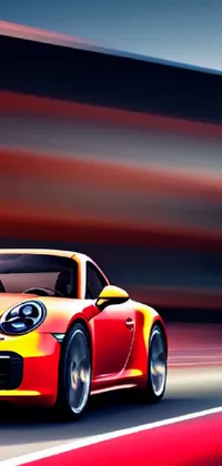 Looking for a dynamic and eye-catching live wallpaper for your phone? Check out this stunning design featuring a red and yellow Porsche 911 driving down a winding road! With vibrant colors and bold contrasts, this high-quality digital art wallpaper is sure to make a statement on any device