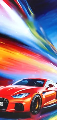 This phone live wallpaper depicts a stunning red sports car racing on a track