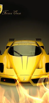This live wallpaper showcases a vibrant close-up shot of a yellow sports car, displaying a symmetrically aligned F50 model