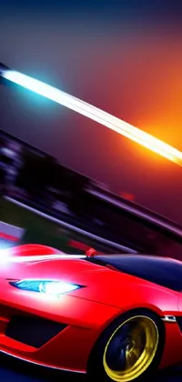 Looking for a thrilling live wallpaper for your phone? Check out this digital rendering by Etienne Delessert! Featuring a bold red sports car driving down a dark road at night, this wallpaper is sure to catch your eye