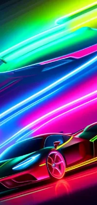 This live wallpaper features a neon-colored sports car driving on a track, creating an impressive sense of speed