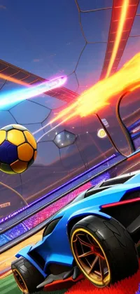 This action-packed live wallpaper captures the excitement of a high-speed car race and soccer game
