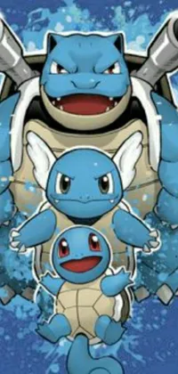 This phone live wallpaper depicts a happy family of Pokemon characters standing next to each other in a joyful scene