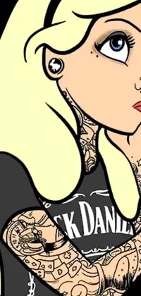 This phone wallpaper showcases a stunning vector art image of a confident woman with tattoos on her arms