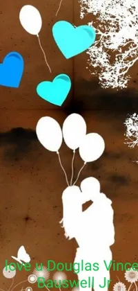 This phone live wallpaper depicts a silhouette holding balloons against a backdrop of colorful graffiti