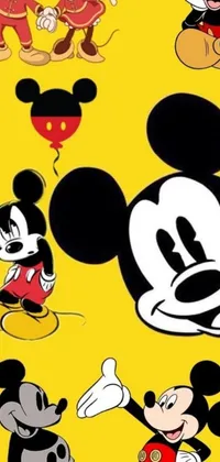 This live wallpaper features Mickey Mouse and Pluto in a colorful, pop art style with a retro yellow background