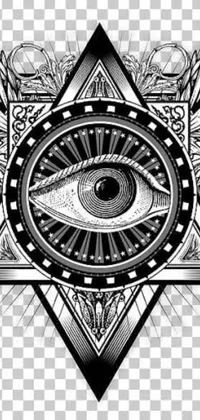 This live phone wallpaper features a highly-detailed black and white drawing of an all-seeing eye