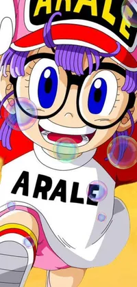 This lively phone wallpaper showcases a playful cartoon character wearing a cool baseball cap and glasses while dribbling a ball in a creative, anime-inspired style