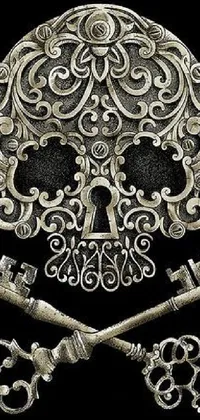 Looking for a gothic-inspired live phone wallpaper that is sure to make a statement? Check out this stunning design featuring a skull and two keys set against a black background