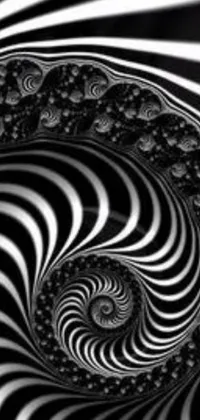 Looking for a breathtaking live wallpaper for your phone? Check out this black and white spiral design inspired by fractals and digital art