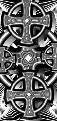 This live phone wallpaper features an intricate black and white, digital rendering of a celtic cross