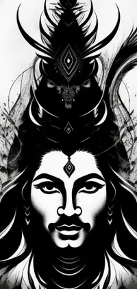 This <a href="/color-wallpapers/black-and-white-wallpapers">black and white phone live wallpaper</a> depicts a regal woman wearing a crown, with a highly detailed face and stylish mustache