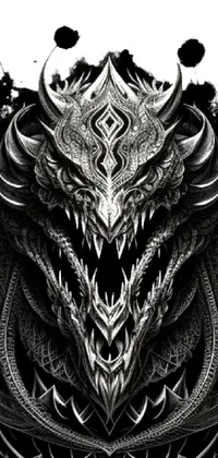 This stunning phone live wallpaper features a highly detailed black and white drawing of a fierce dragon