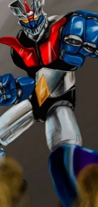 This dynamic phone live wallpaper features a close-up painting of a heroic robot in a powerful kicking pose