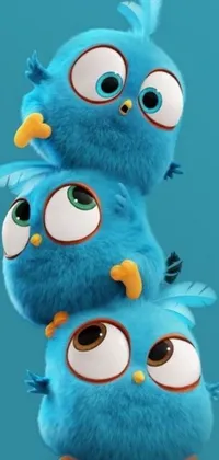 Get the coolest phone live wallpaper ever: a 3D cartoon rendering of three cute blue birds perched on top of one another, with big, captivating eyes