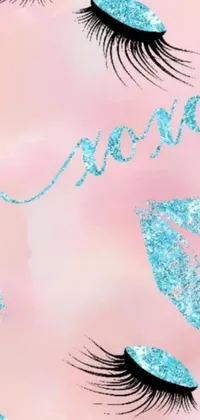 This live wallpaper features a close-up of eyelashes with glitter on a pink background