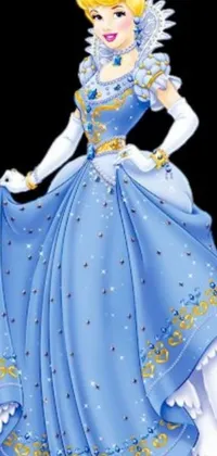 This phone live wallpaper features a digital rendering of a princess girl in a blue dress by Disney