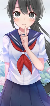 This live wallpaper features an anime-style girl wearing a school uniform and flowers in her hair
