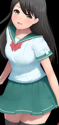 This phone live wallpaper features an anime-style girl in a school uniform, holding a briefcase