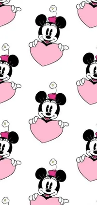 This phone live wallpaper showcases a fun and colorful design featuring Minnie Mouse in various poses on a white background