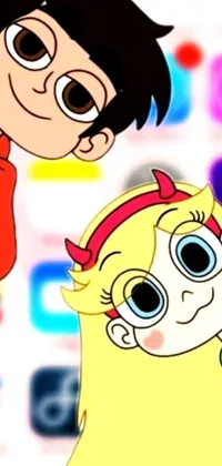 This live phone wallpaper depicts two vibrant cartoon characters in closeup