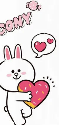 This phone live wallpaper features an adorable drawing of a bunny holding a heart in a playful vector style