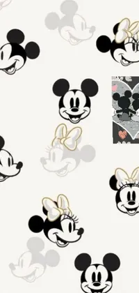 This phone live wallpaper features a trendy and cute Mickey Mouse pattern against a white background